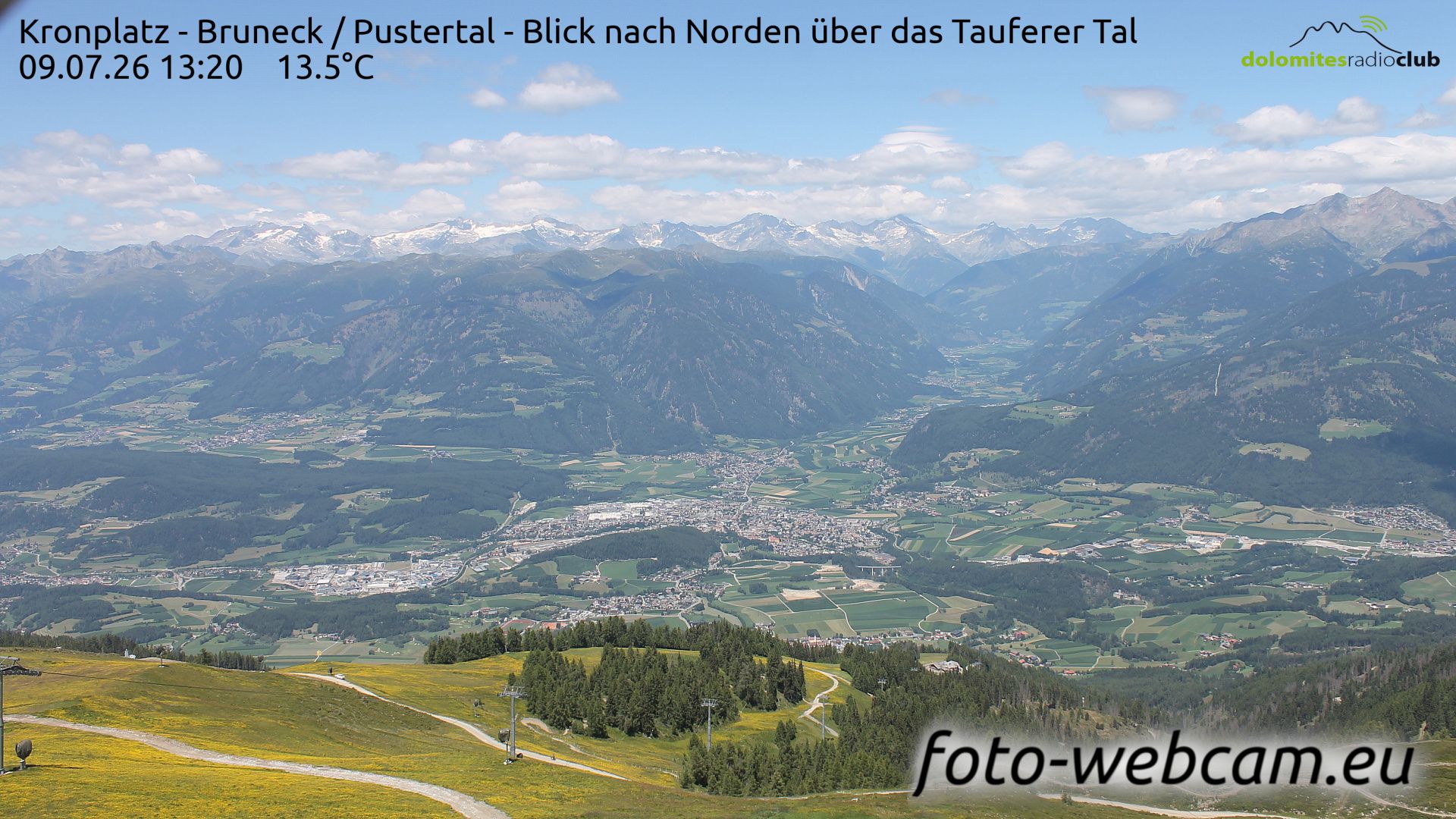 Mareo - Enneberg - Marebbe: Kronplatz - Bruneck - Pustertal - Blick nach Norden über das Tauferer Tal