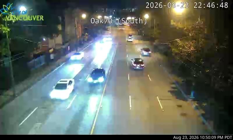 Marpole › South: Oak Street at 70th Ave., north approach to Oak Street Bridge, looking south to the bridge