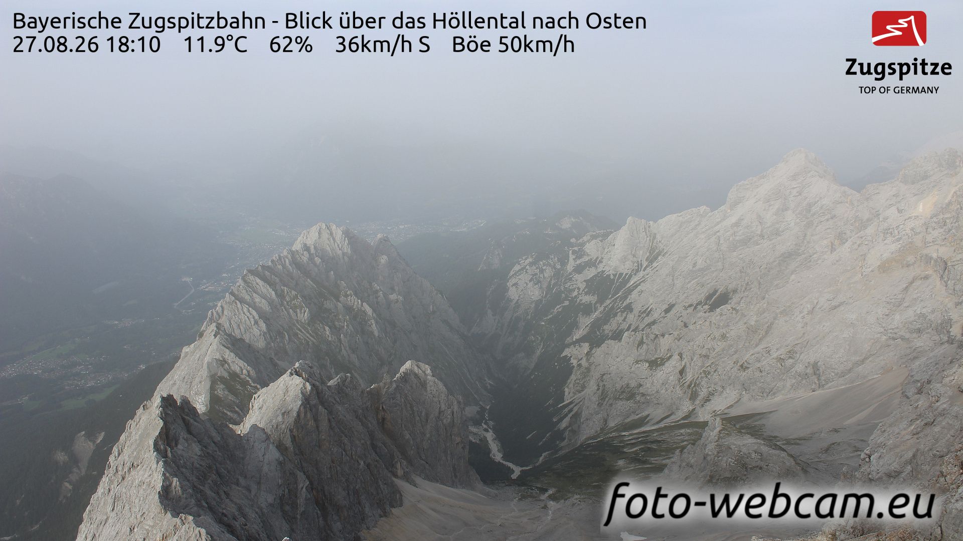 Grainau: Bayerische Zugspitzbahn - Blick über das Höllental nach Osten