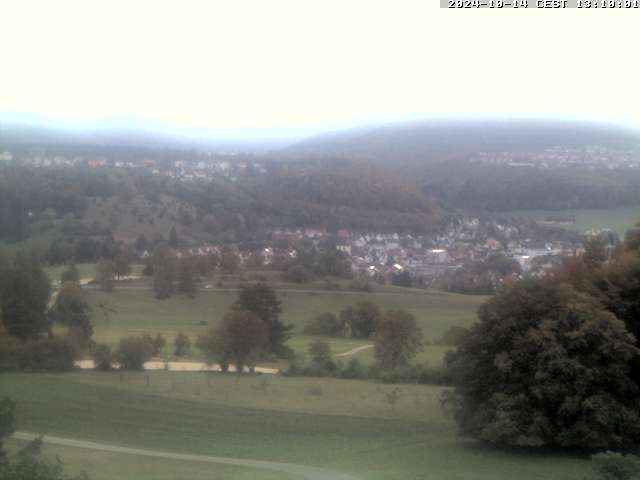Albstadt: Sendemast Raichberg - Raichberg (Tele, Südseite) in Richtung Nägelehaus bzw - Onstmettingen (bei guter Fernsicht Alpenpanorama)