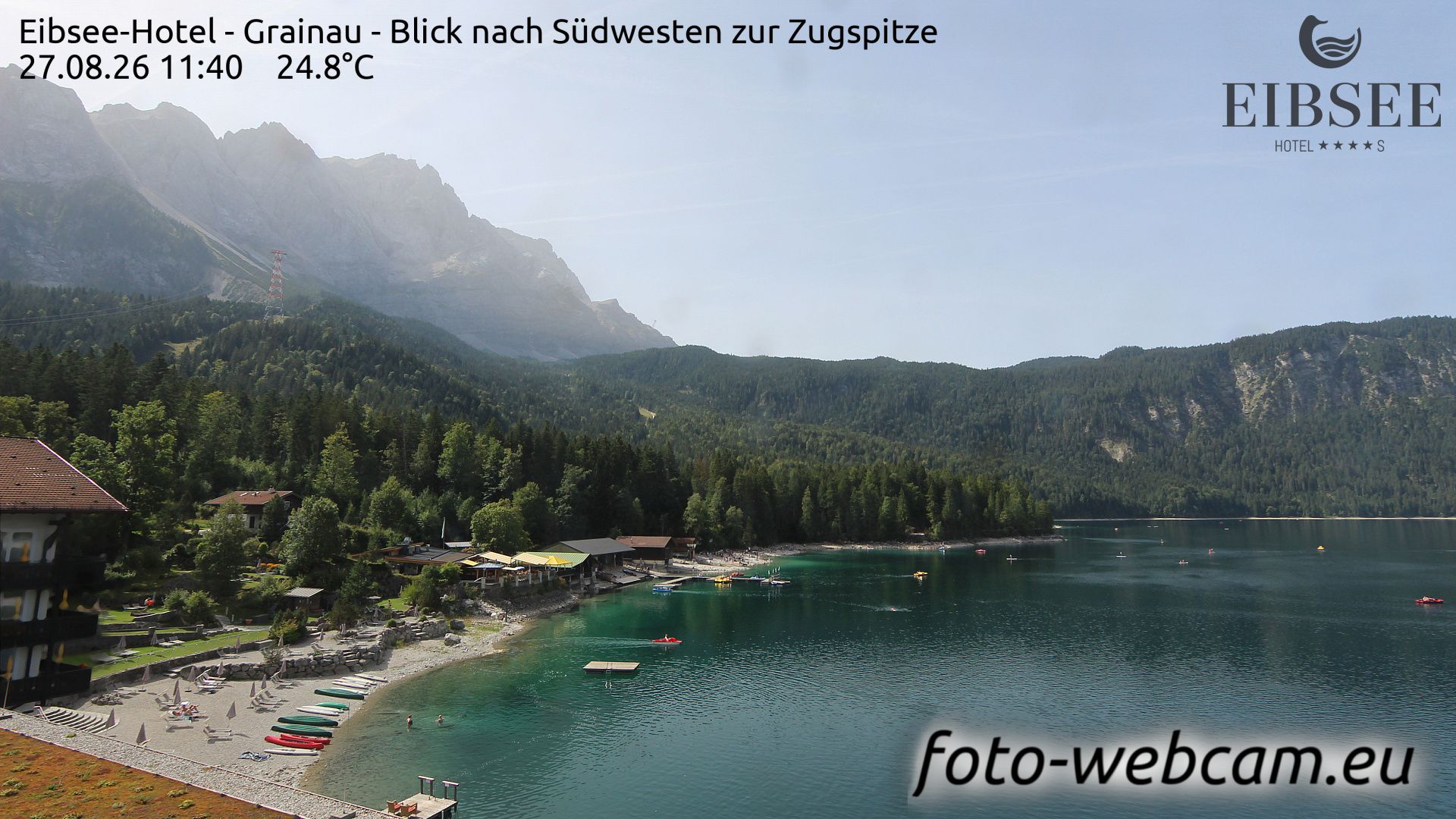 Grainau: Eibsee-Hotel - Blick nach Südwesten zur Zugspitze
