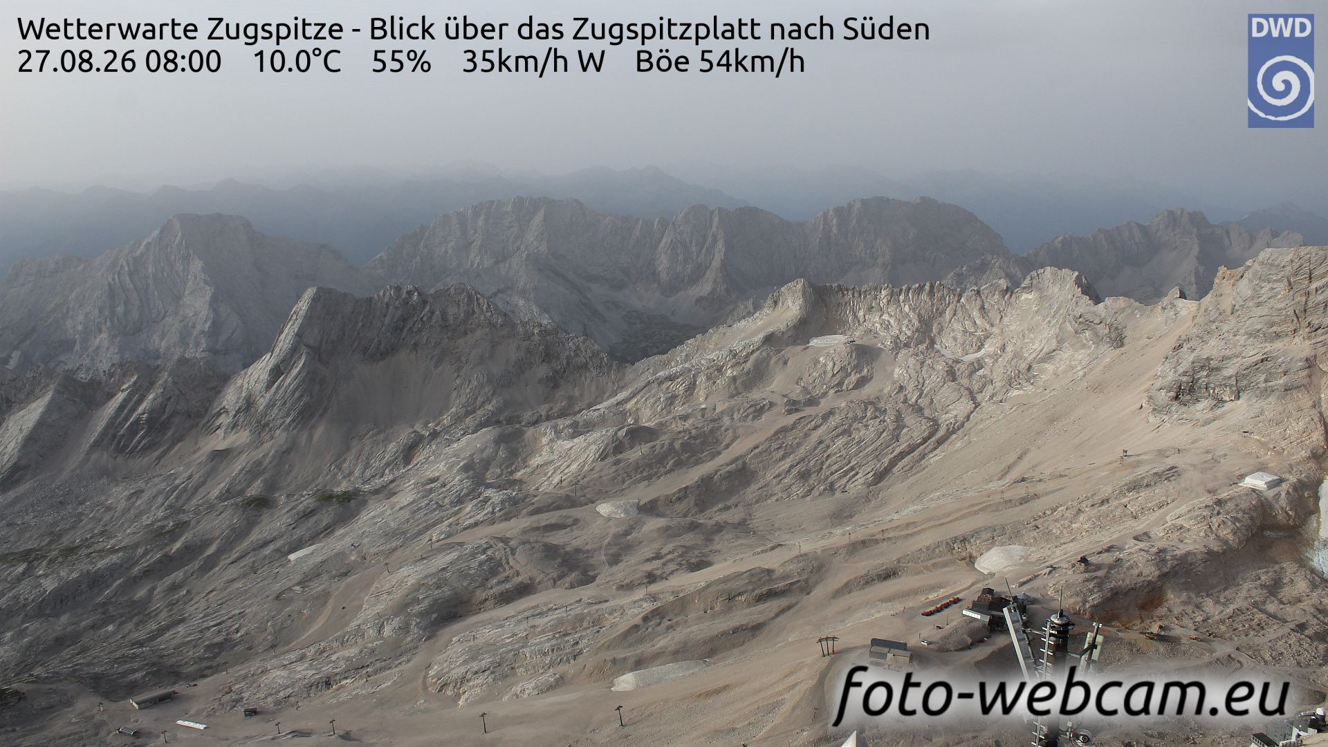 Grainau: Wetterwarte Zugspitze - Blick über das Zugspitzplatt nach Süden
