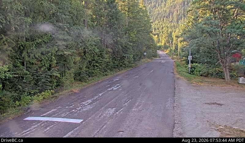 Area K › South: Hwy 6 at South Arrow Park Ferry Terminal, 22km south of Nakusp at junction of Upper and Lower Arrow Lakes, looking south on Arrow Park Road