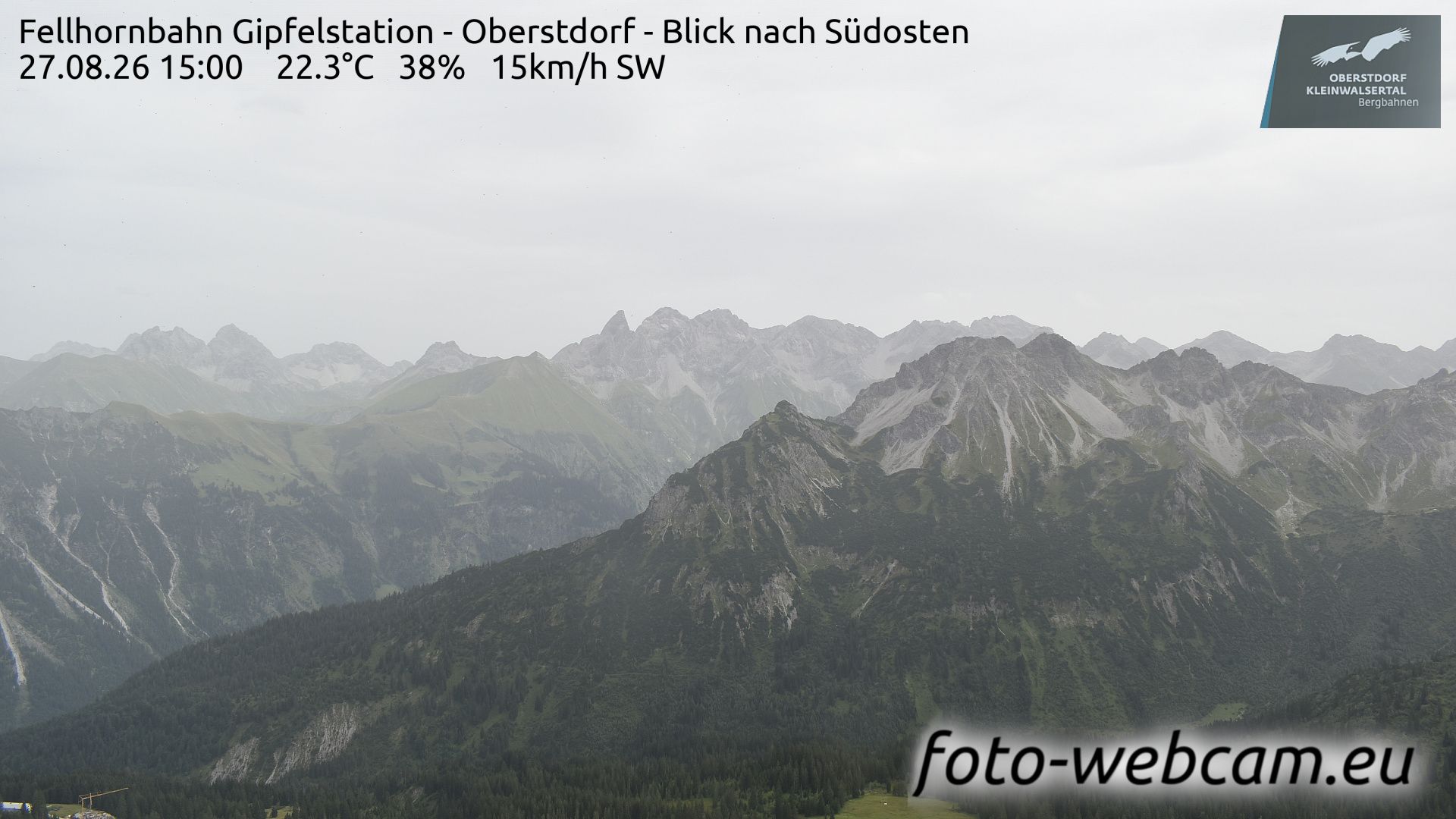 Gemeinde Mittelberg: Fellhornbahn Gipfelstation - Oberstdorf - Blick nach Südosten