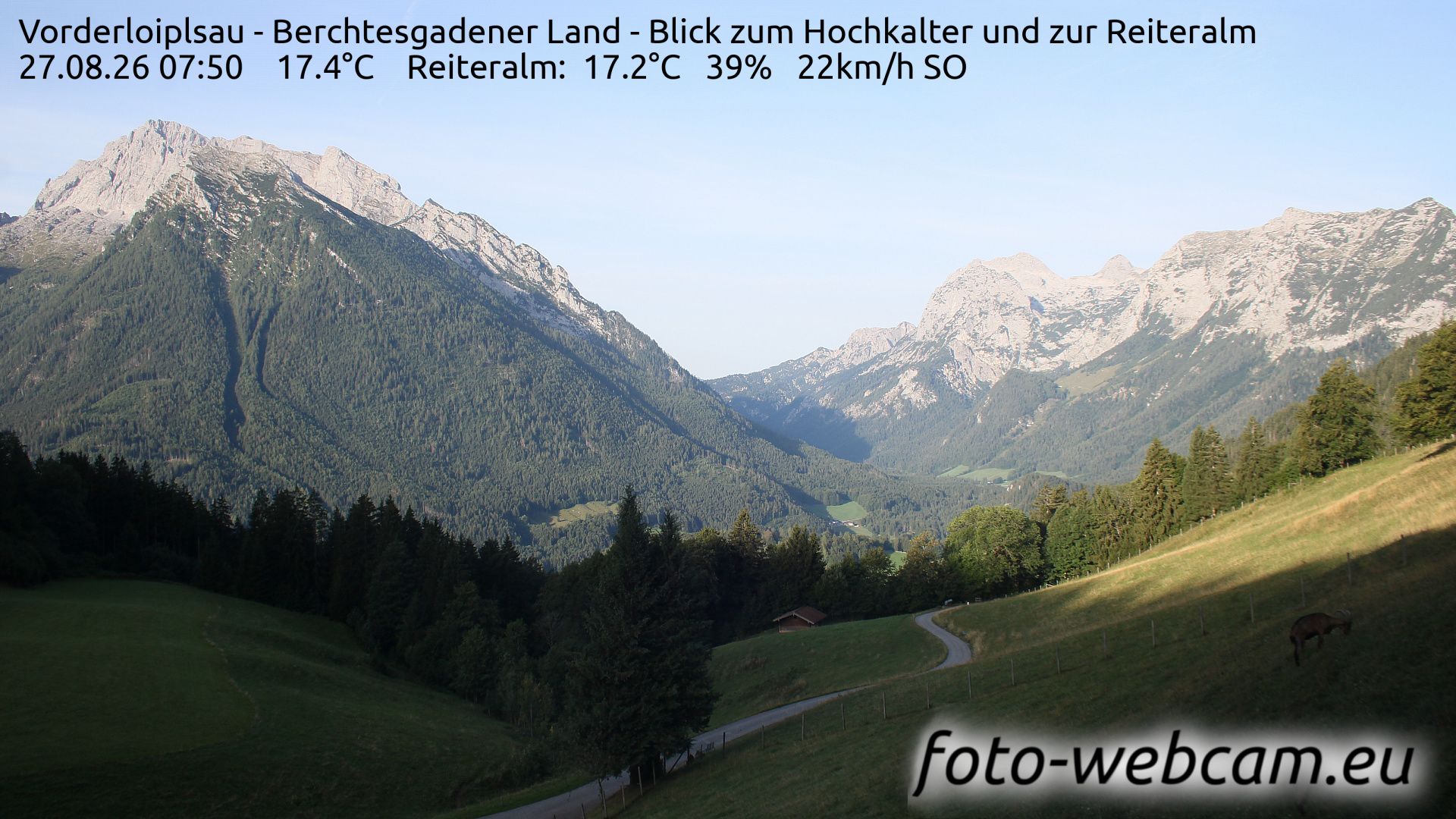 Ramsau bei Berchtesgaden: Vorderloiplsau - Berchtesgadener Land - Blick zum Hochkalter und zur Reiteralm