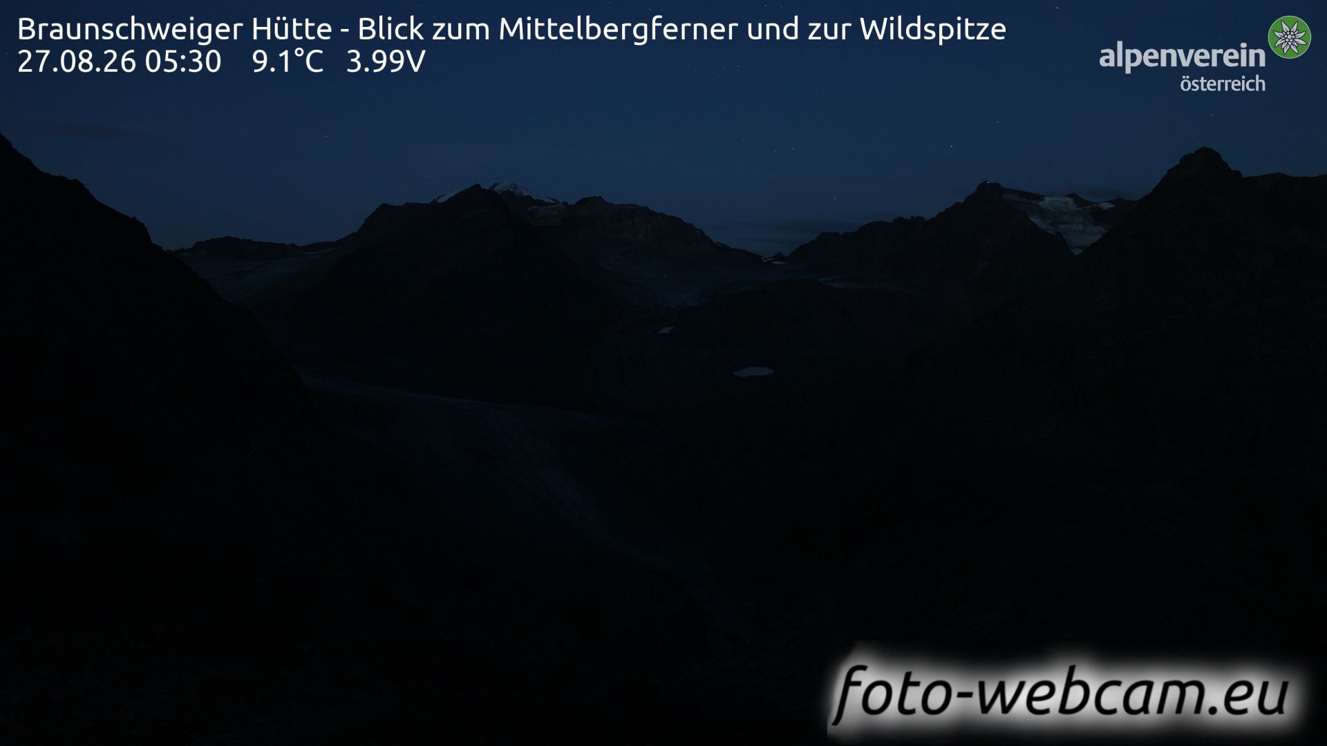Gemeinde St. Leonhard im Pitztal: Braunschweiger Hütte - Blick zum Mittelbergferner und zur Wildspitze